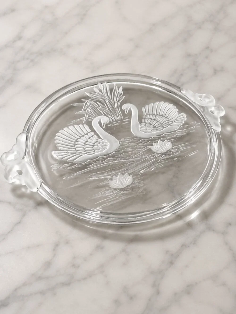 Vintage Mikasa Walther Crystal Swan Platter Frosted Glass Serving Tray 15